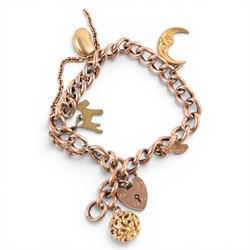 9ct gold curb link bracelet with heart padlock clasp, hallmarked, with gold imp and orb ch...