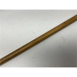 Malacca walking cane, with domed Burmese silver pommel embossed with deities, L91.5cm