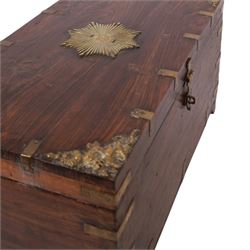 Anglo Indian brass bound chest, the hinged lid with central brass star and floral motifs to the corners, opening to reveal a fitted tray, H30cm, D30cm  