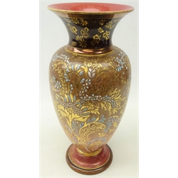  Doulton Lambeth stoneware vase of baluster form, decorated with gilded floral sprays on a textured chine gilt ground, possibly by Ethel Beard, impressed marks no. 8607, H36cm   