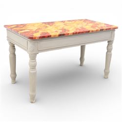 19th century style pine console table, with rectangular simulated marble top over a painte...