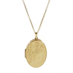 9ct gold locket pendant necklace, with engraved decoration, hallmarked