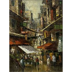 Yangping (Chinese 20th century): Ladder Street Hong Kong, oil on canvas signed 57cm x 42cm