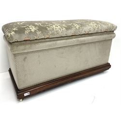 Early 20th century walnut framed ottoman, upholstered in a light green fabric
