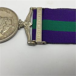 George VI General Service Medal with Palestine 1945-48 clasp awarded to 19150916 Gnr. G. Stewart R.A.; with ribbon