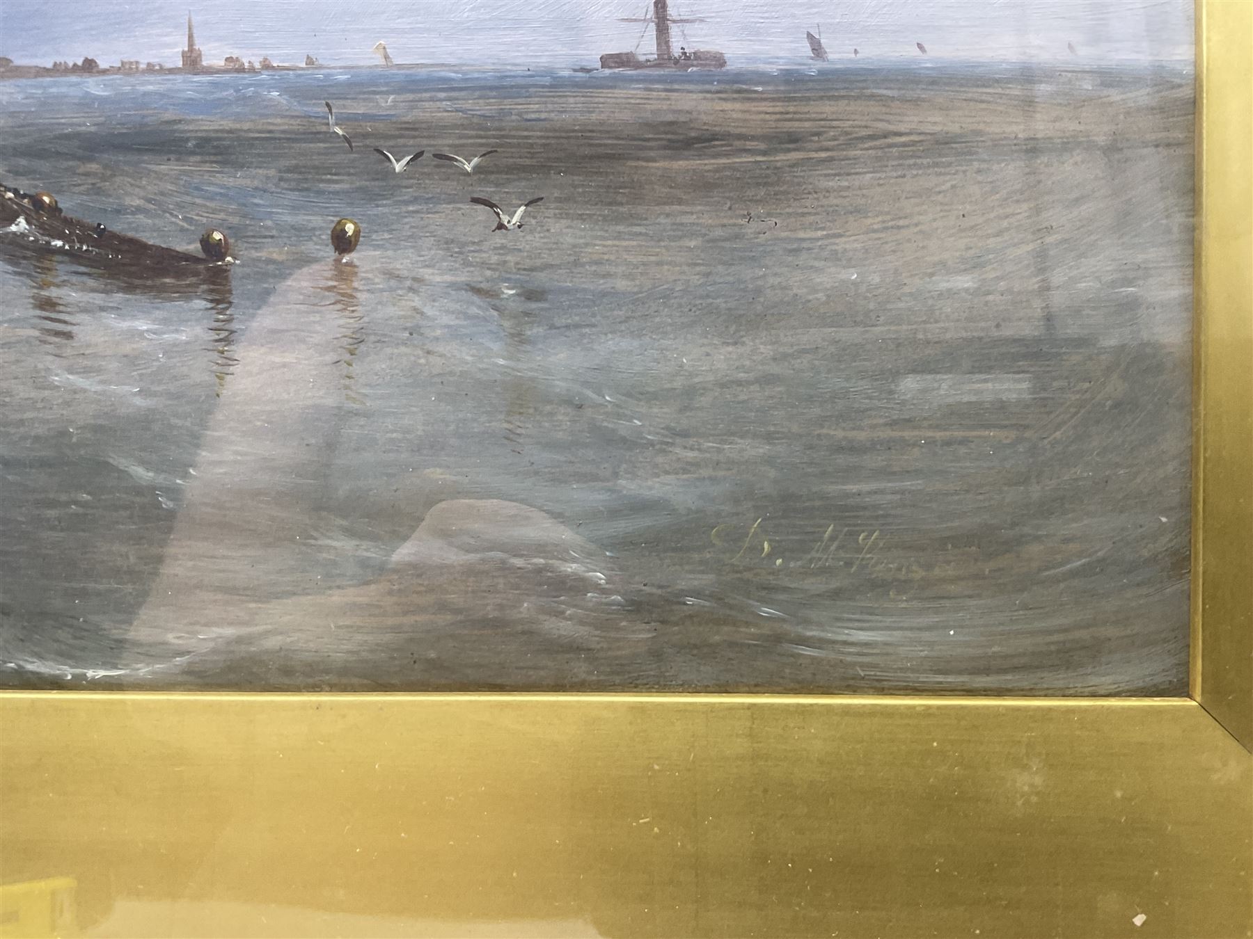 David Maitland MacKenzie (Scottish 1800-1875): View of Glasgow from the Fishing Boats, oil on board signed 37cm x 69cm