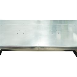 Timothy Oulton - Boston Aero aluminium dining table, rectangular riveted aluminium clad top on matching angular supports with stretchered base