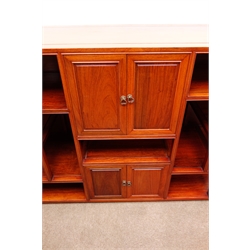  Chinese rosewood shelving display cabinet with four cupboard doors on plinth base, W164cm, H108cm, D50cm  