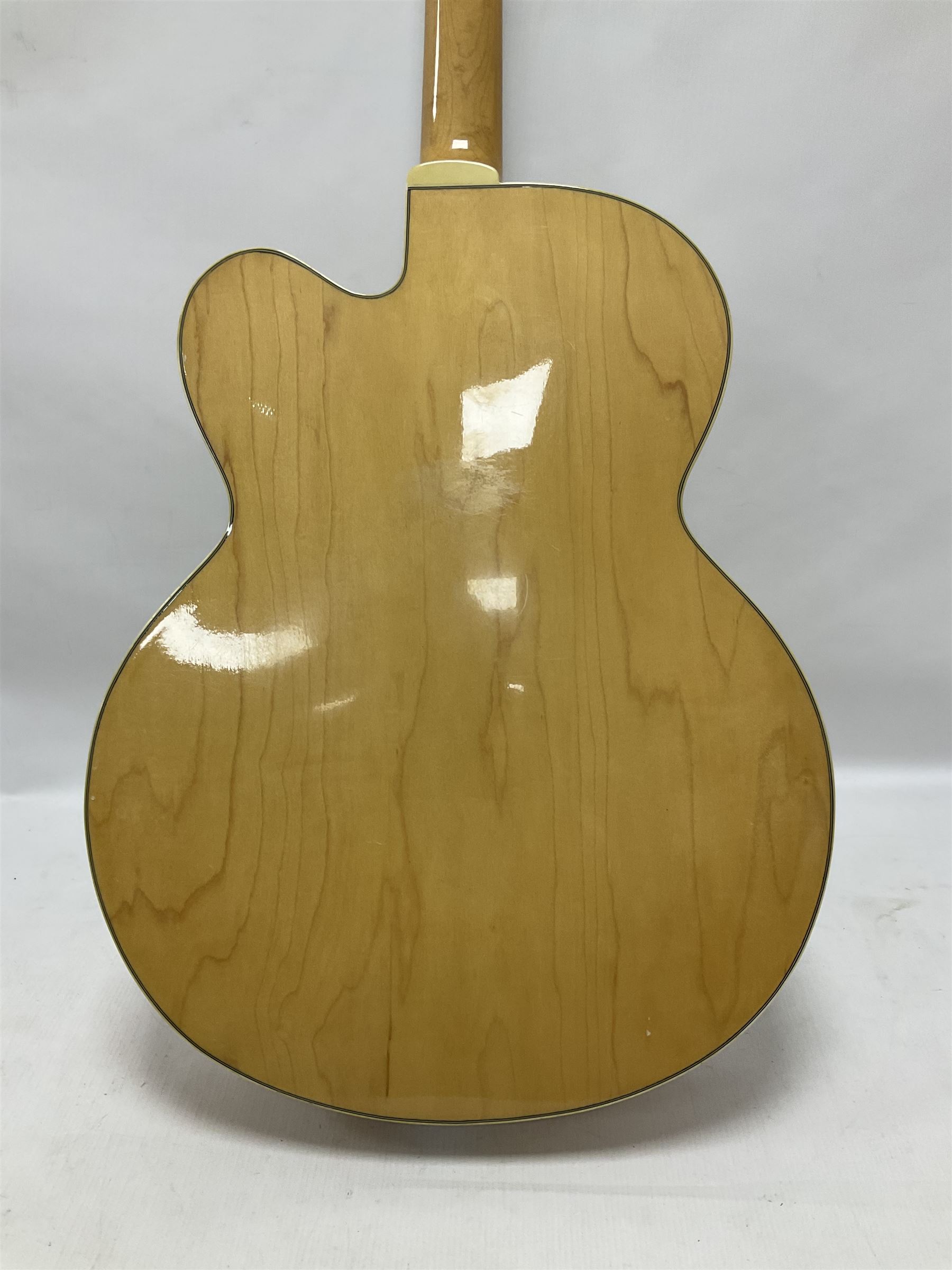 1980s Korean Antoria Jazzstar hollow body electric guitar, in blonde finish with inlaid fretboard, model no E G794, L109cm