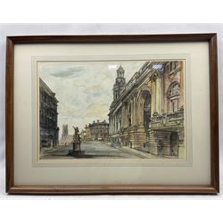 Allan Peel Tankard (British 1897-1964): London Street Scenes, set of three ink and watercolours signed and dated 1953, in matching frames, max 37cm x 55cm (3)