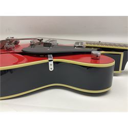 Gretsch Electromatic semi-acoustic guitar model G5129 in black and red with Bigsby tremolo, serial no.KS05063904; L105cm; in fitted hard carrying case