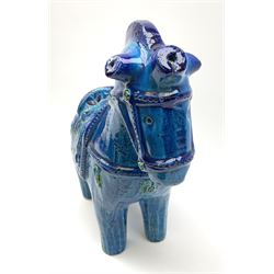 Aldo Londi for Bitossi, Rimini Blu pottery horse, with having incised decoration, marked beneath, H31cm.
