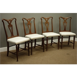  Early 20th century 'JAS Shoolbred & Co' set four mahogany dining chairs with upholstered seats, pierced vase splat back  