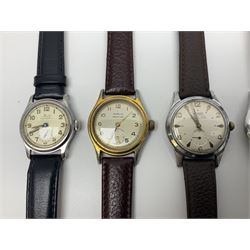 Seven manual wind wristwatches including Audax, Kered, Lanco, Rotary, MonVis, Precia and Mido Multifort, all with subsidiary seconds dials (7) 