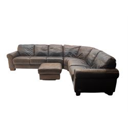 Sofitalia - corner sofa upholstered in tan waxed leather, with matching footstool 