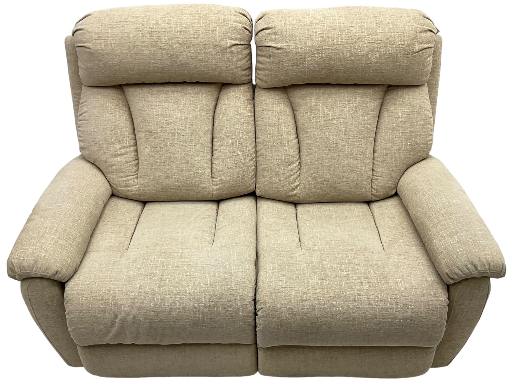 La-Z-boy - two-seat manual reclining sofa upholstered in neutral beige fabric
