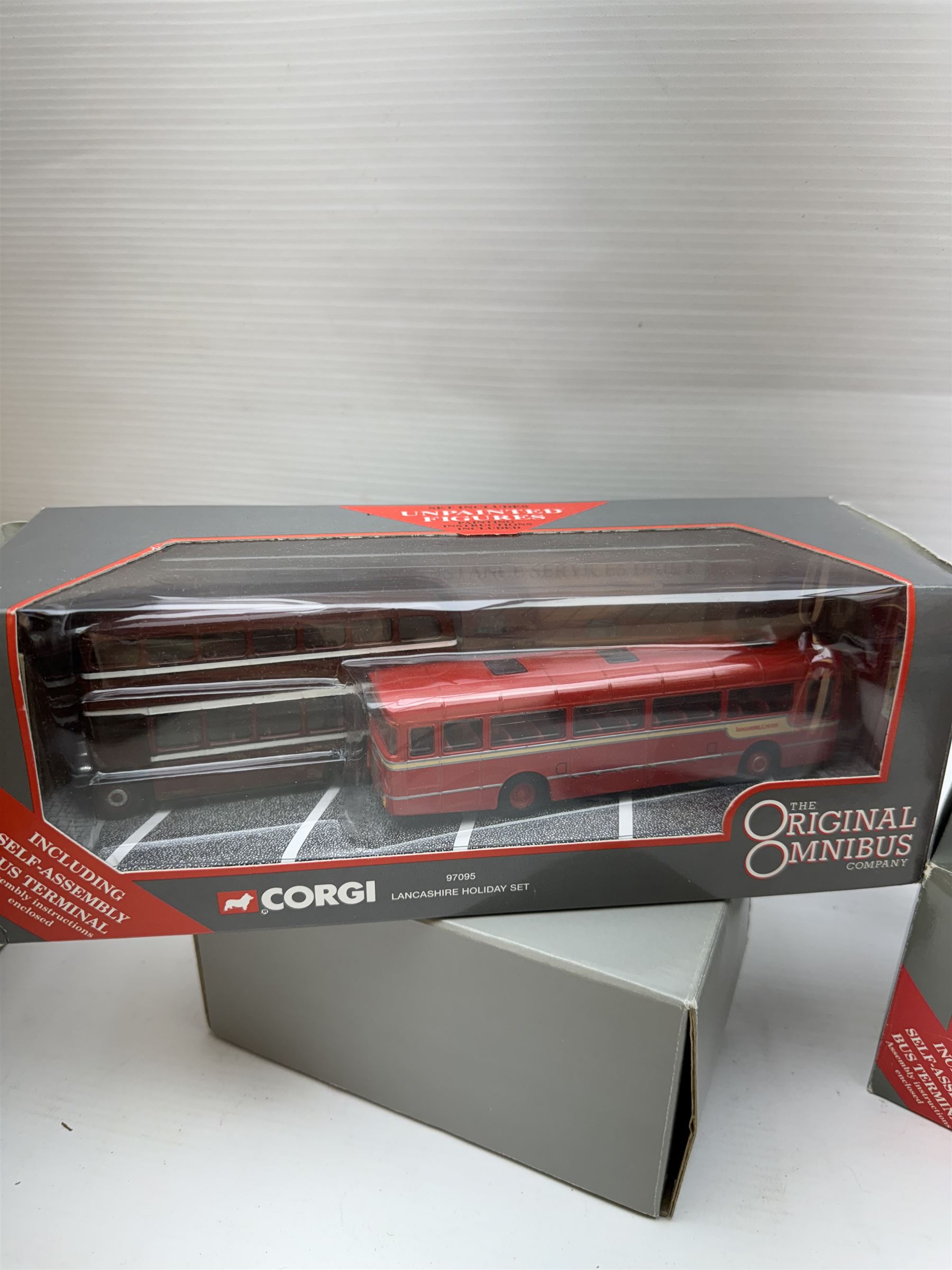 Nineteen limited edition Corgi The Original Omnibus 1:76 scale diecast models, including 45001 Dorset Delights, 45002 The Varsity Set and 97095 Lancashire Holiday Set, all boxed with certificates 
