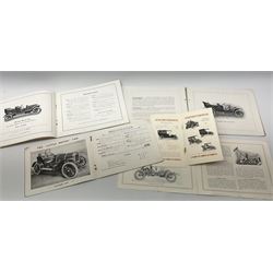 Motoring History - nine early 20th century manufacturer's vehicle catalogues including Swift 7hp Two-seater with additional brochure and letter 1910; De Dion-Bouton Automobiles 1909; Briton Cars 1909;Adams Cars with two other brochures 1909; Rover Cars 1909; Belsize Cars c1910; The Incomparable White Steam Car 1909; NSU Voiturette c1910; and Thornycroft Petrol Commercial Vehicles with 1907 price list (9)