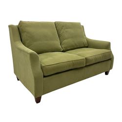 Wesley-Barrell two seat sofa and pair of matching armchairs, upholstered in sage linen fabric