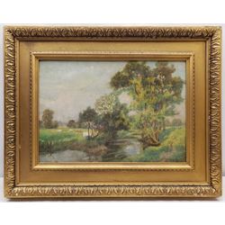 Frederick Marriott (British 1860-1941): 'La Riviere Dordogne' - Cattle Watering, oil on canvas signed, titled on stretcher verso 35cm x 49cm