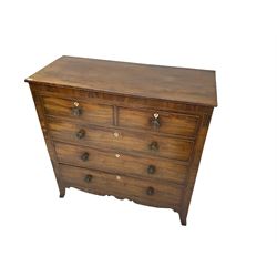 19th century mahogany chest, fitted with two short and three long drawers, on splayed bracket feet, with ivory escutcheons 

This item has been registered for sale under Section 10 of the APHA Ivory Act 