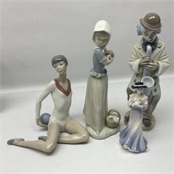 Two Lladro figures,  Sad Sax and Gymnast Exercising Ball, Nao figure, USSR bear and other ceramics 