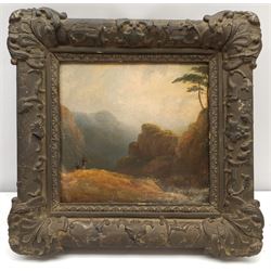 English School (Early 19th century): Figures on a Mountain, oil on board unsigned 19cm x 20cm