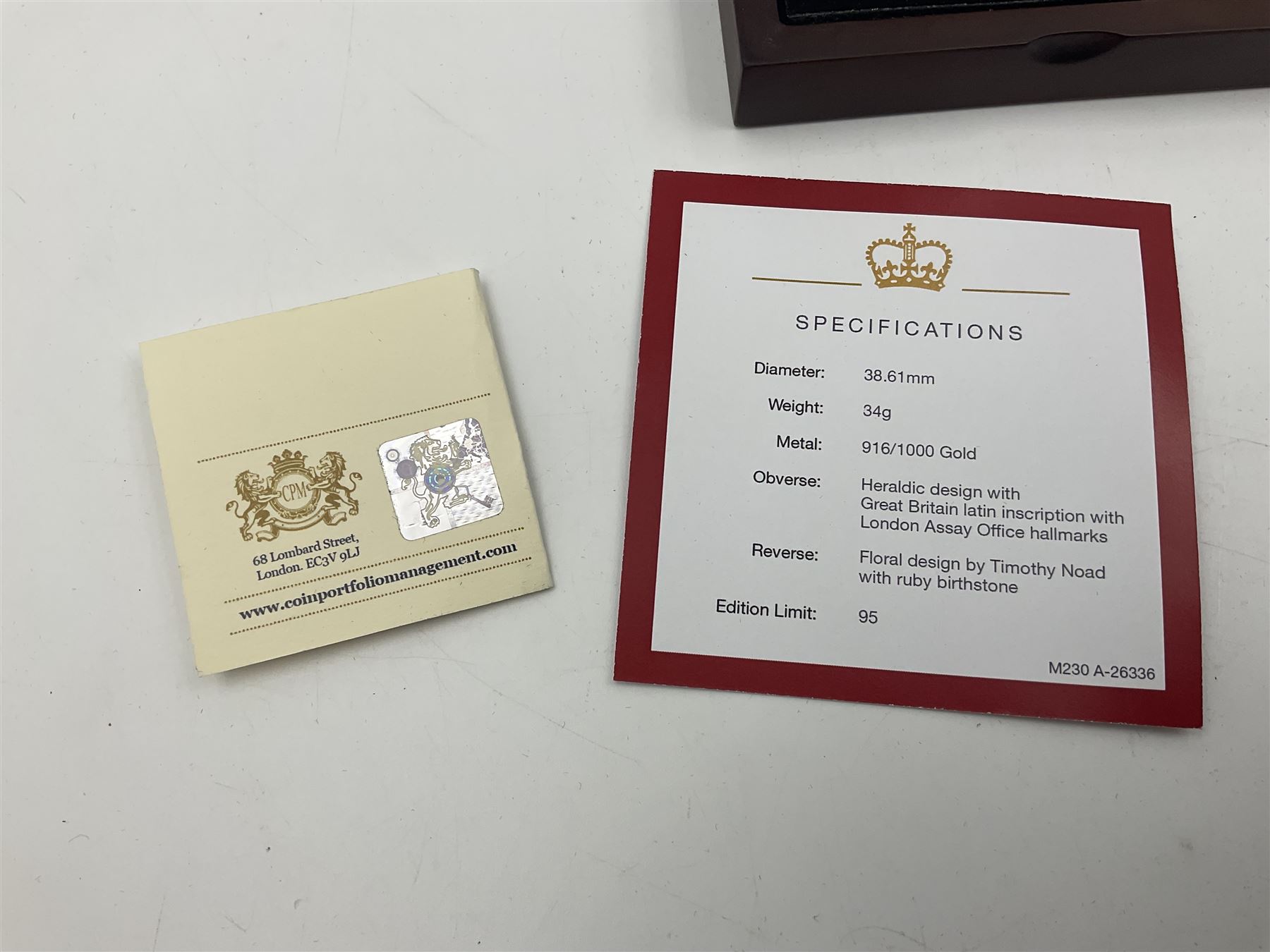 'HRH Prince George of Cambridge The Royal Baby' gold commemorative medallion, weighing 34 grams of 22 carat gold, cased with certificate