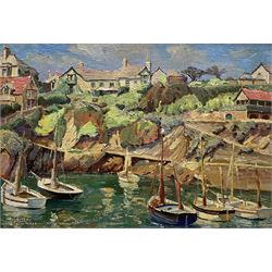 Herbert Truman (St. Ives 1883-1957): ‘Corner of Newquay Harbour’, oil on board signed, titled on label verso 31cm x 45cm