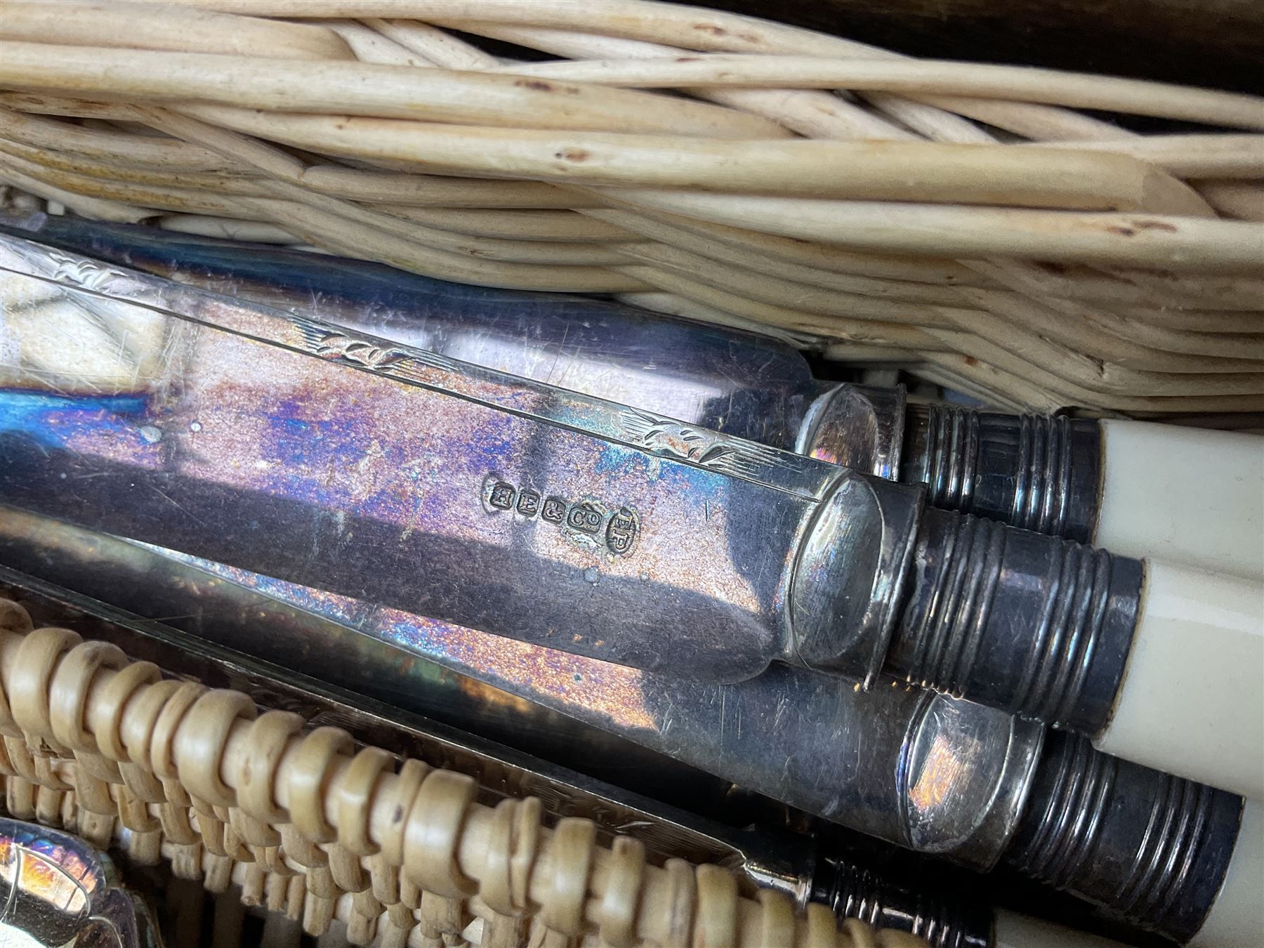 20th century Joseph Elliot & Sons cased canteen of cutlery together with other cutlery to include silver-plate examples