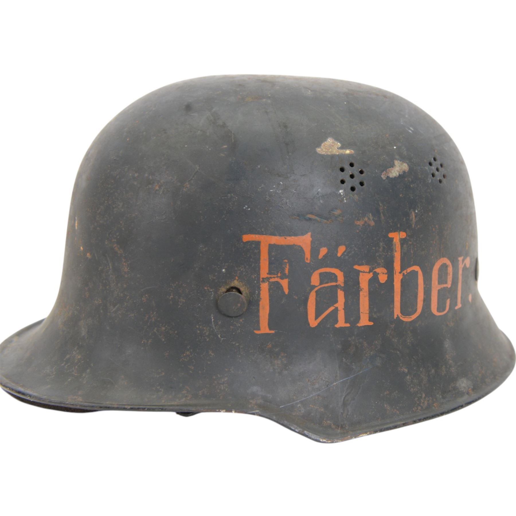 WWII German M42 Hitler Youth helmet, later added Farber on either side, the leather interior stamped 55, D22cm, H16cm
