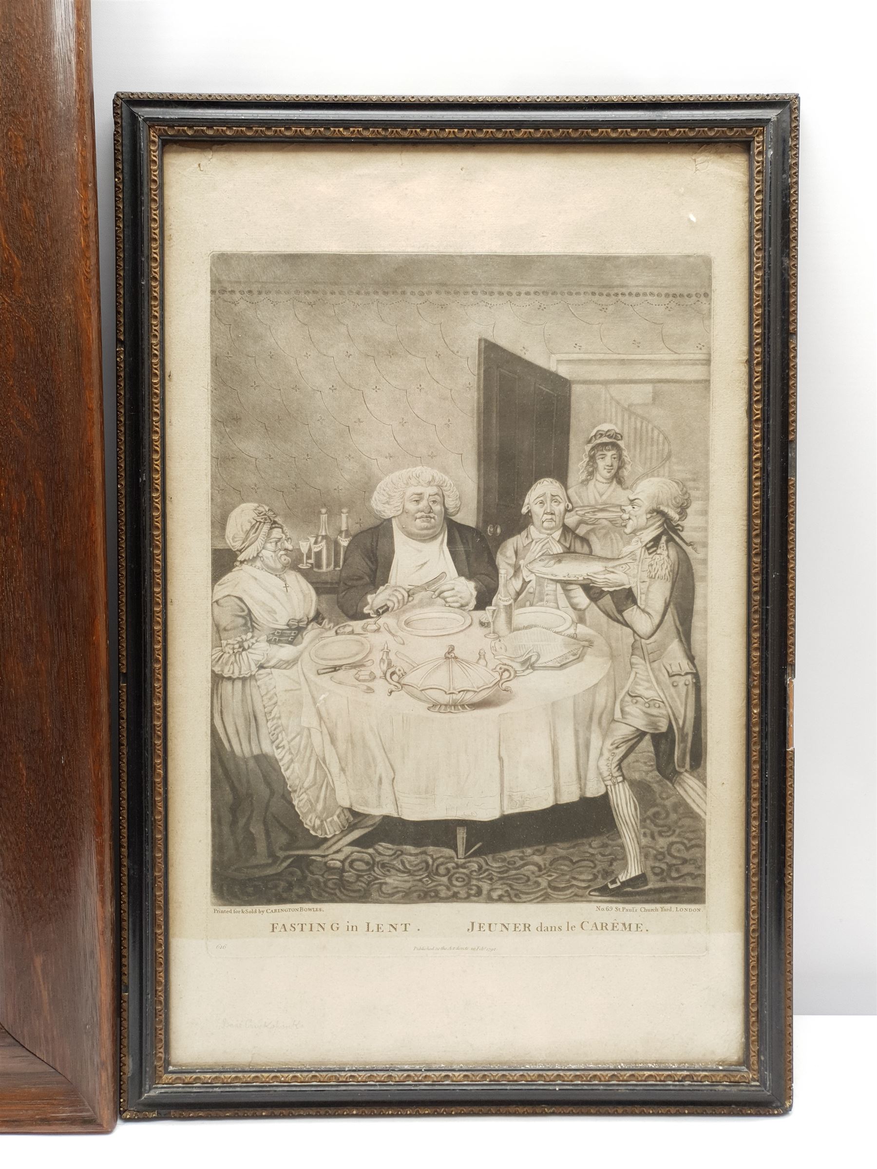 After George Frederick Watts (British 1817-1904): 'Hope', 19th century sepia-toned print possibly pub. Frederick Hollyer 48cm x 36cm; 'Fasting in Lent. Jeuner dans le Carême', mezzotint pub. Carington Bowles 1792, 35cm x 25cm (2)