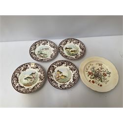 Set of four Spode Woodland Stream plates comprising Perch, Rudd, Trout and Salmon, Copeland Spode Royal Jasmine plate, and set of six Mason’s Game Birds plates