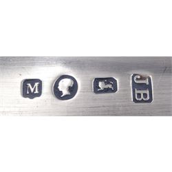 Three Victorian silver Fiddle pattern table spoons, each with engraved initial to terminal, hallmarked James Barber, York 1847