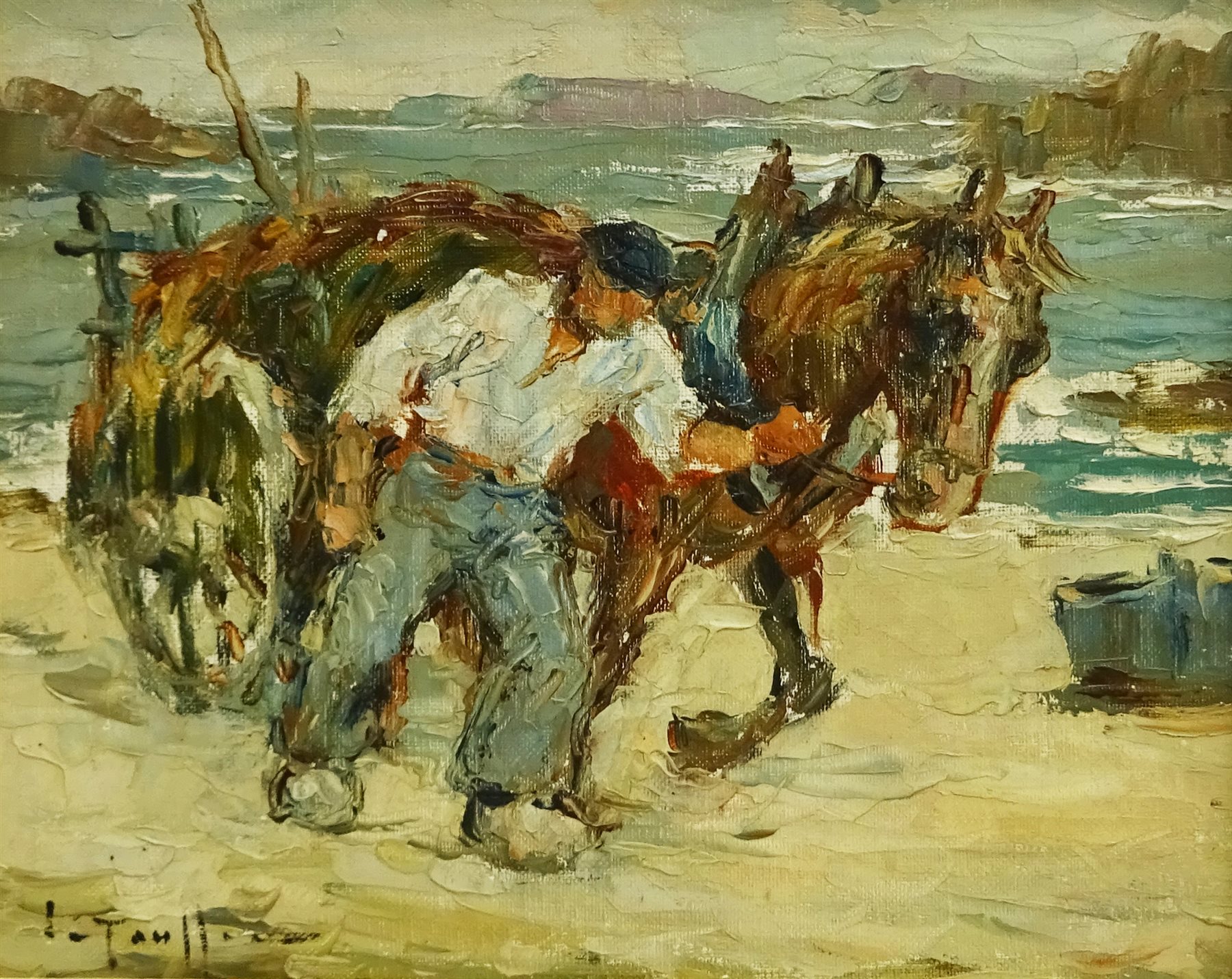 Impressionist School (Early 20th century): The Seaweed Gatherer, oil on board indistinctly signed 20cm x 25cm