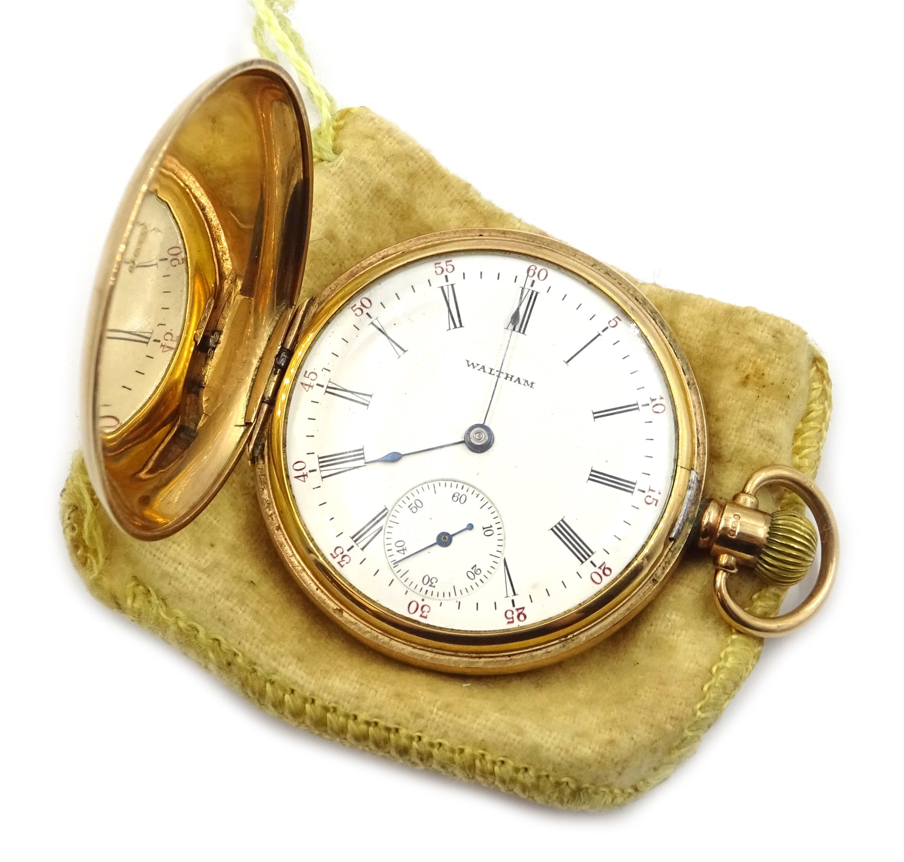 Waltham 9ct gold full hunter top wind pocket watch no 18039199, case by