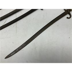 Five 19th century bayonets in relic condition without scabbards comprising British Pattern 1876 socket bayonet with Indian markings; French Model 1874 epee bayonet; and three French Model 1866 sabre bayonets (5)