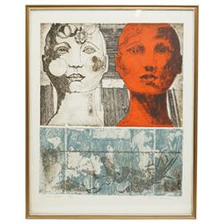 Susan Hudson (Canadian 1941-): 'Janus Weeps', colour etching and aquatint signed titled and numbered 23/40 in pencil 54cm x 45cm