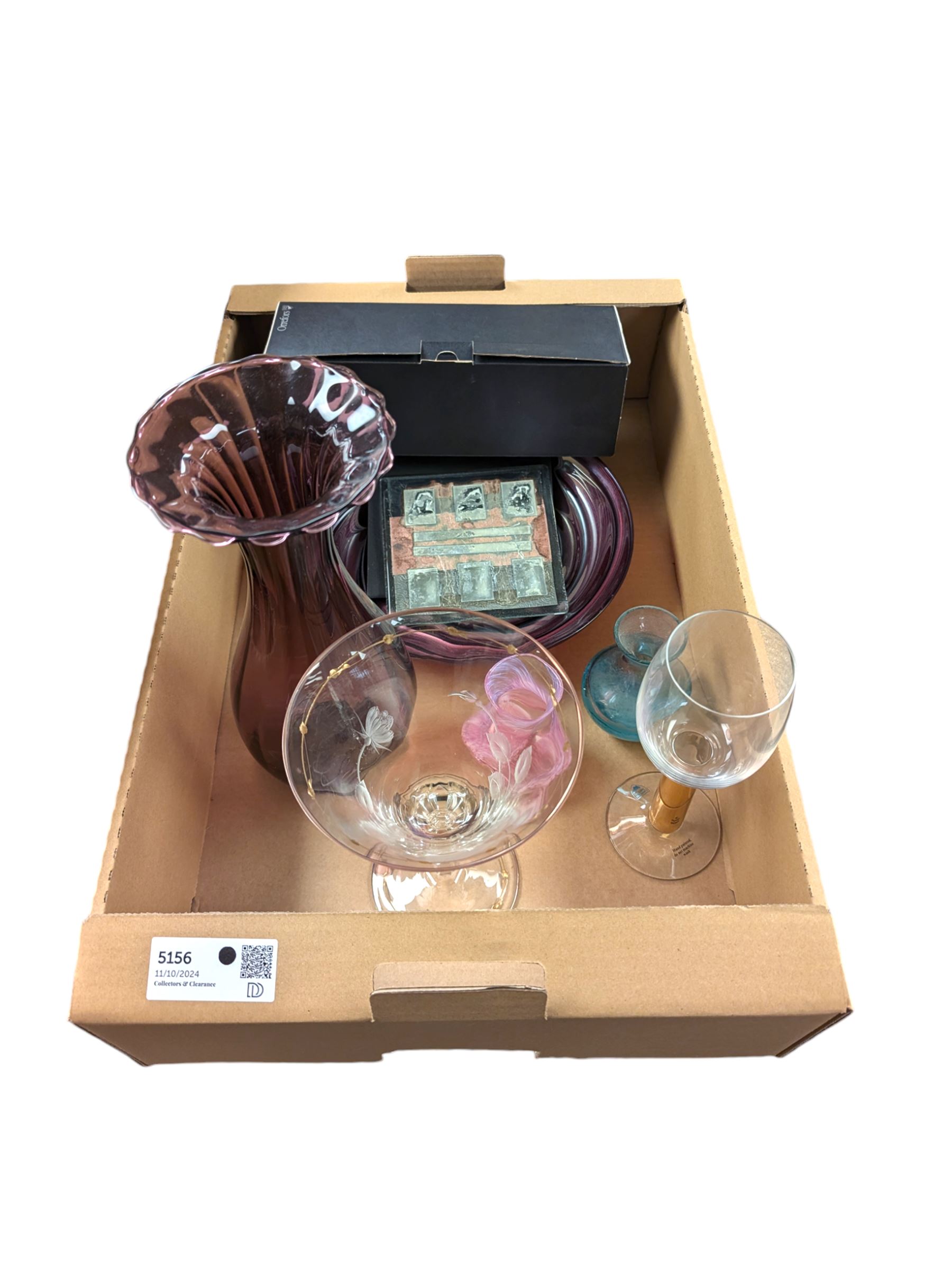 Orrefors Nobel glass, boxed, Moser limited edition Mulberry Hall glass, Dartington purple glass vase, two Caithness vases, etc 