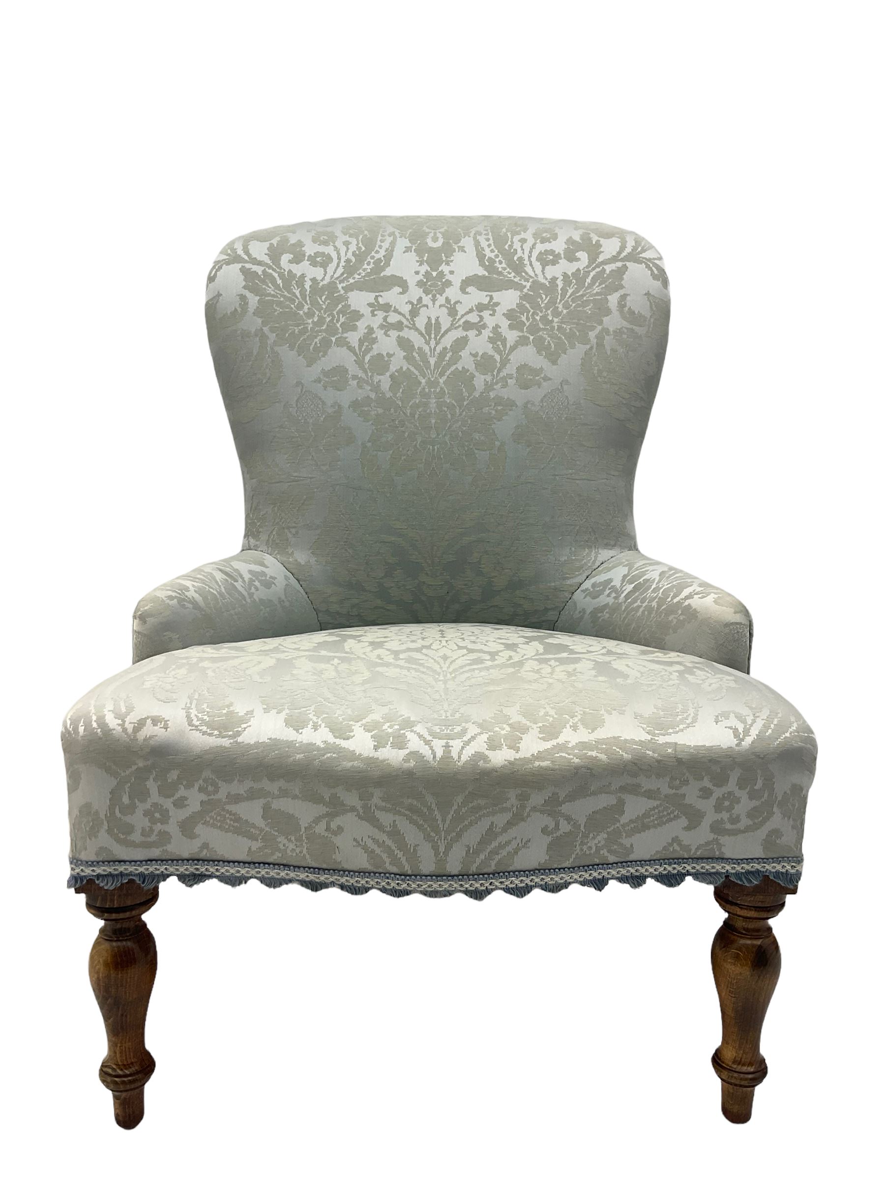 Two Victorian style beech framed upholstered bedroom chairs The