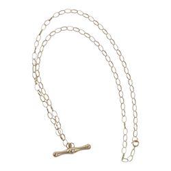 9ct gold cable link chain necklace, with T bar pendant, Birmingham 2001