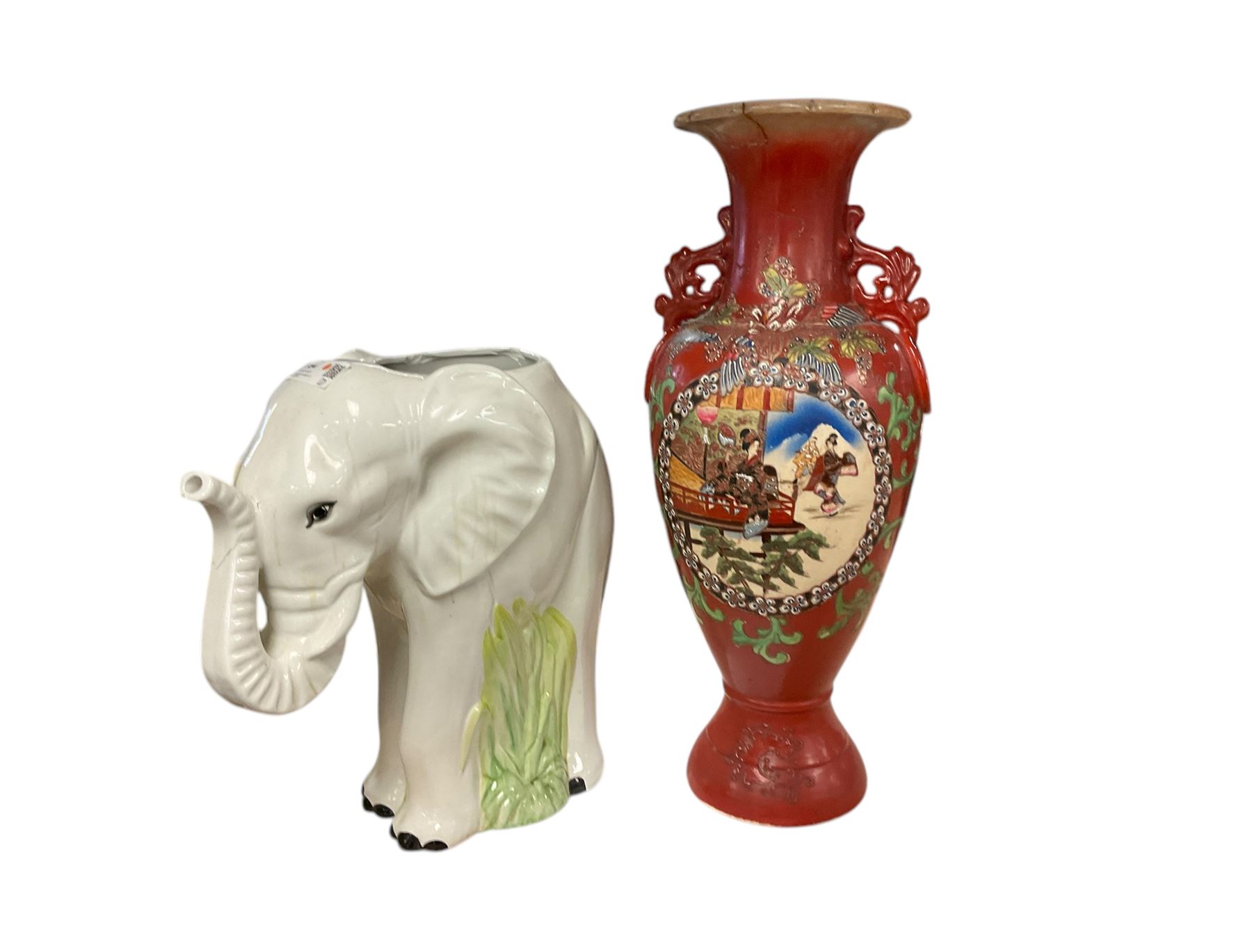 Elephant stick stand and Chinese floor vase, vase H66cm