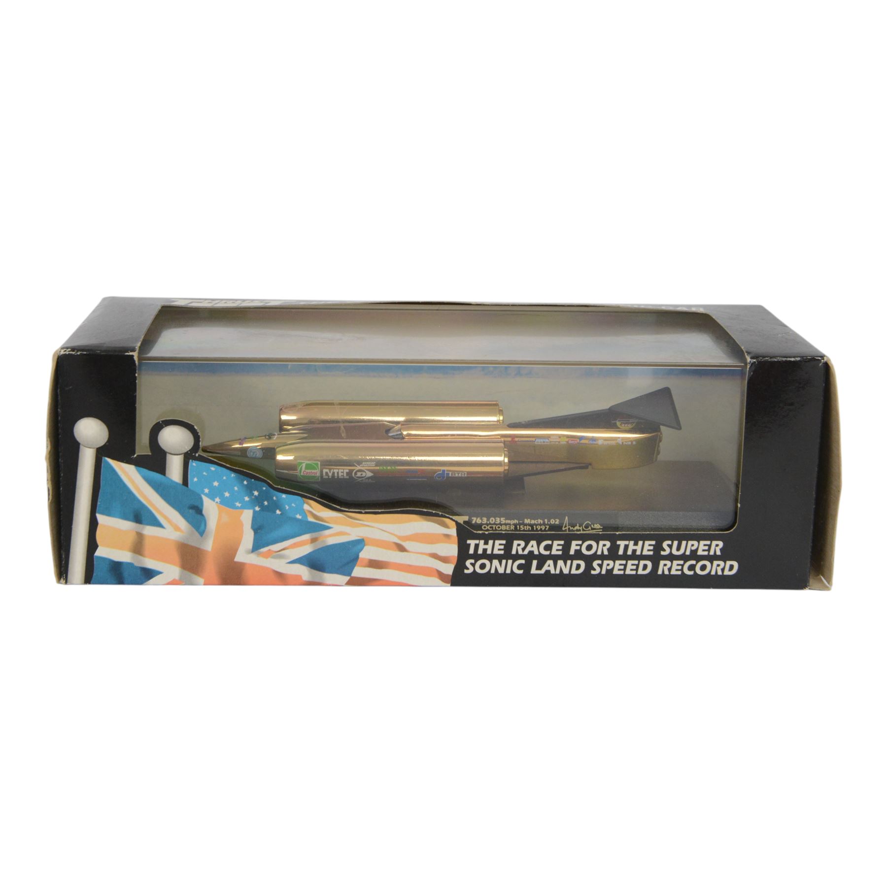 Limited edition Lledo Thrust SSC The World's First Supersonic Car model and signed book 