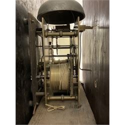 Grace Holborn of South Cave (Nr Hull Yorks.) -  Oak and mahogany 8-day longcase clock, c1820, with a pagoda topped pediment with inlay and three ball and spire finials, break arch painted dial flanked by two reeded pilasters with brass capitals, trunk with canted corners and a full length break arch door, square plinth on bracket feet, dial with upright Arabic numerals and geometric painted spandrels, depiction of an eagle and a snake to the arch,  with a seconds dial and calendar aperture, brass hands and seconds pointer, rack striking recoil anchor weight driven movement, striking the hours on a bell. With weights and pendulum.
Grace Holborn was most probably the widow of Charles William Holborn who was a clockmaker in South Cave 1759-1811.