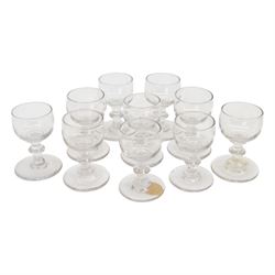 Set of ten Georgian drinking glasses, with annular knopped stem upon a circular foot, H8cm 