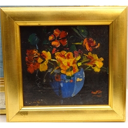  Donald Wood (British 1889-1953): Flowers in Blue Bowl, oil on board signed 21cm x 22cm  