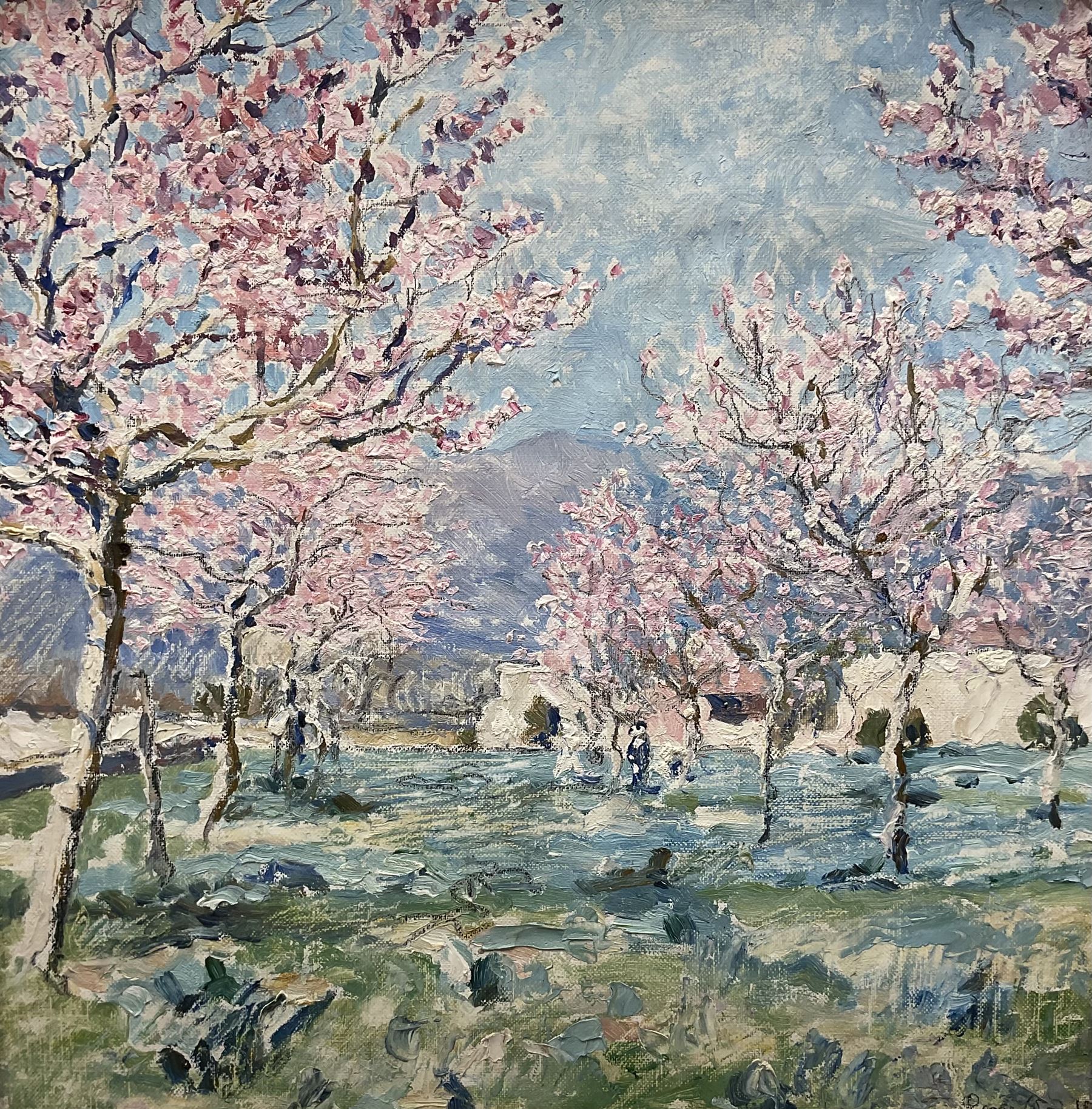 Edgar Wood (British 1860-1935): Blossom Trees, oil on unstretched canvas signed and dated '19, 33cm x 32cm