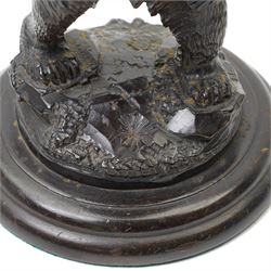 Black forest carving of a circus bear, holding aloft a ball, standing, H35cm