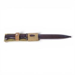 WWII German Third Reich K-98 bayonet North African Corps, marked 42ffe, 6026 to the  ricasso, in steel scabbard and webbing frog, L42cm