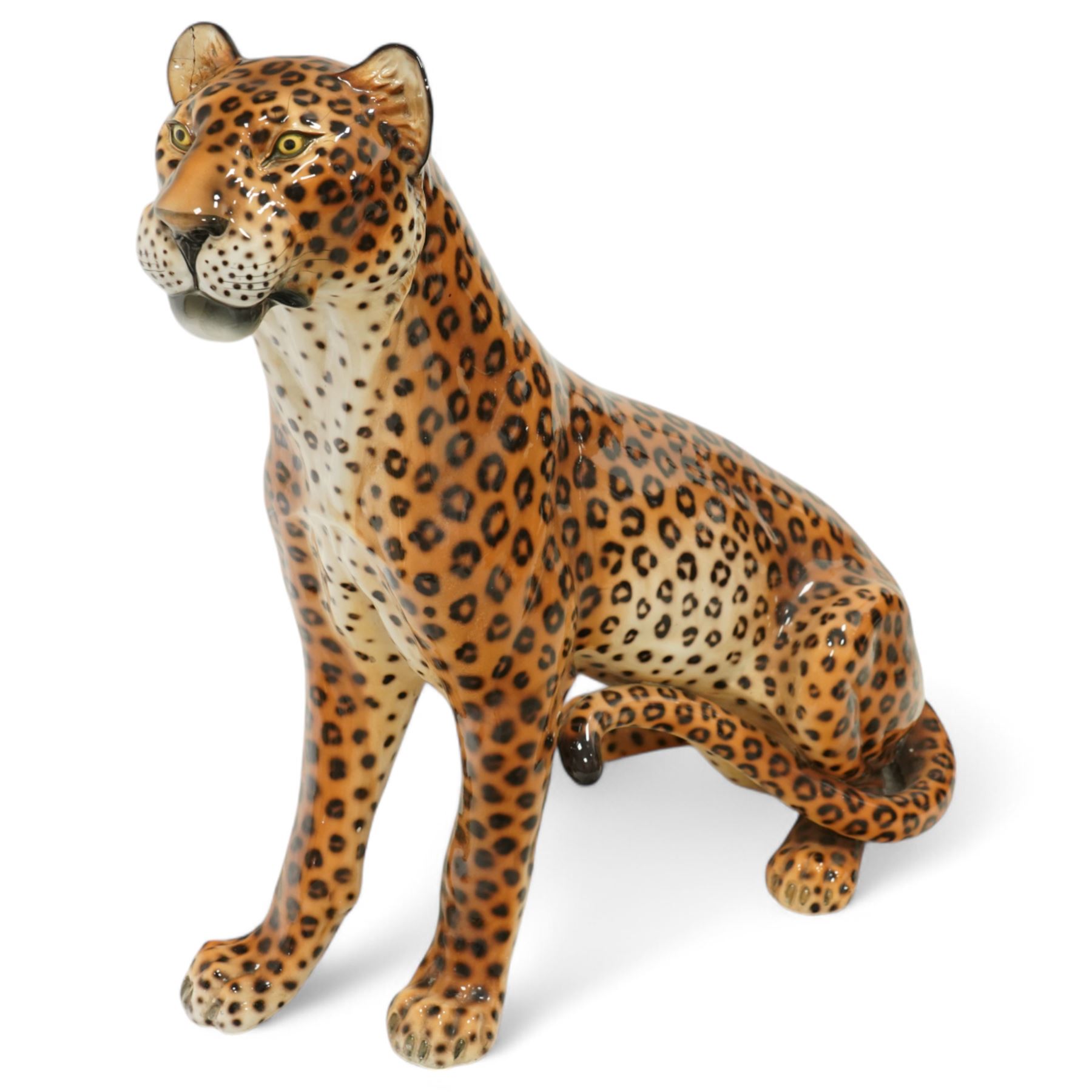 Favaro Cecchetto - large ceramic figure of a leopard, in seated position looking left 